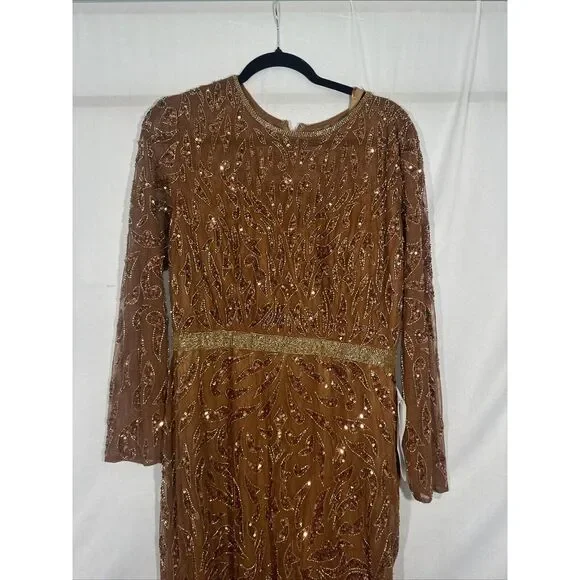 NWT Mac Duggal‎ [ 16W ] 5518 Embellished Long Sleeve High Neck Dress Copper - Picture 7 of 12